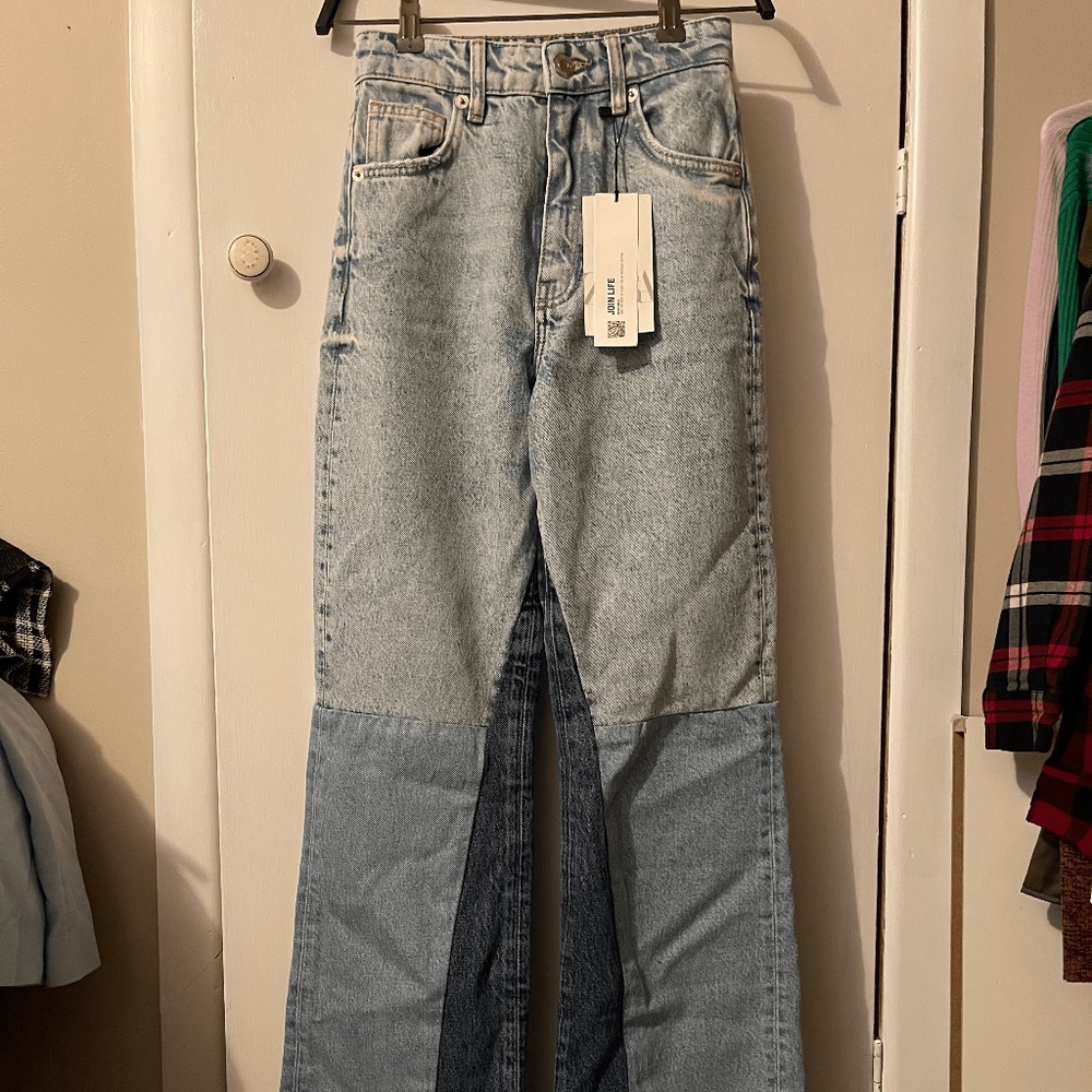 BNWT Zara High Waisted Wide Leg Patchwork Jeans